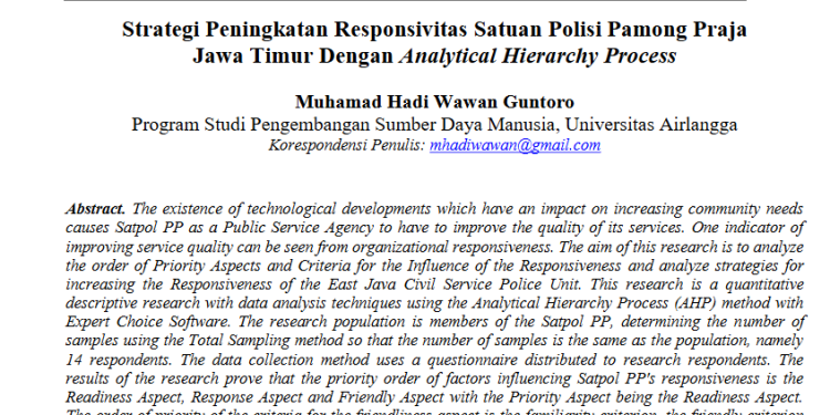 Strategi Peningkatan Responsivitas Satuan Polisi Pamong Praja Jawa Timur Dengan Analytical Hierarchy Process